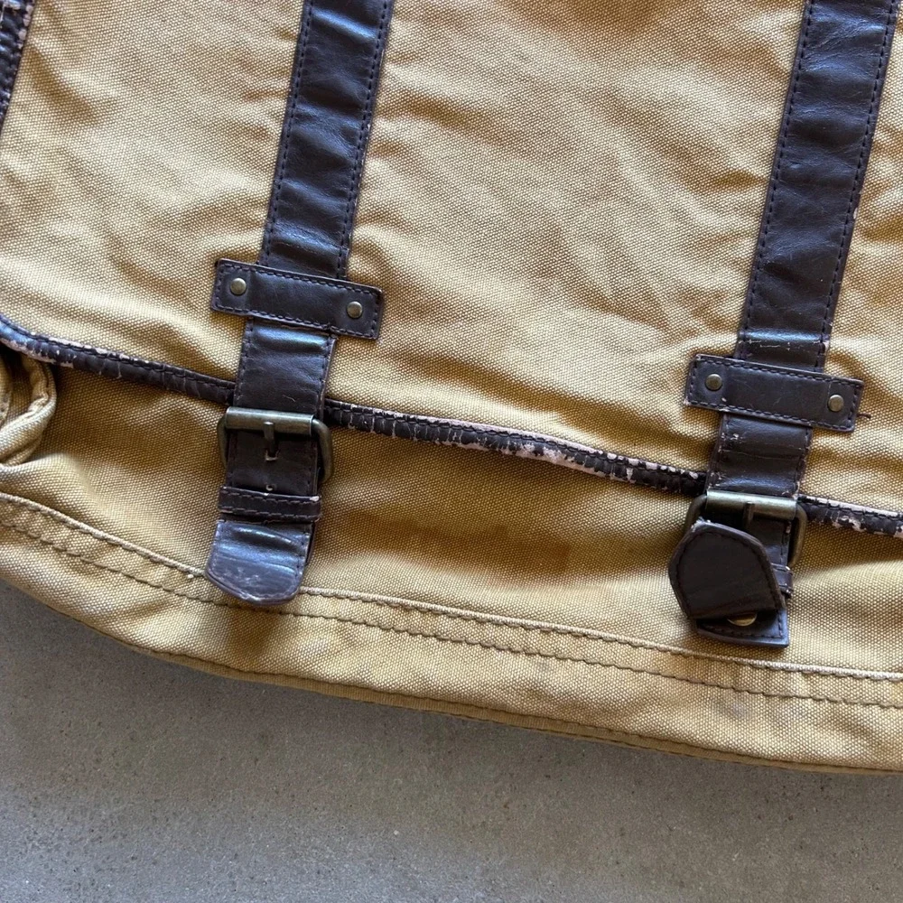Vintage Y2K Aeropostale Canvas Messenger Bag Tan Brown Leather Shoulder Bag